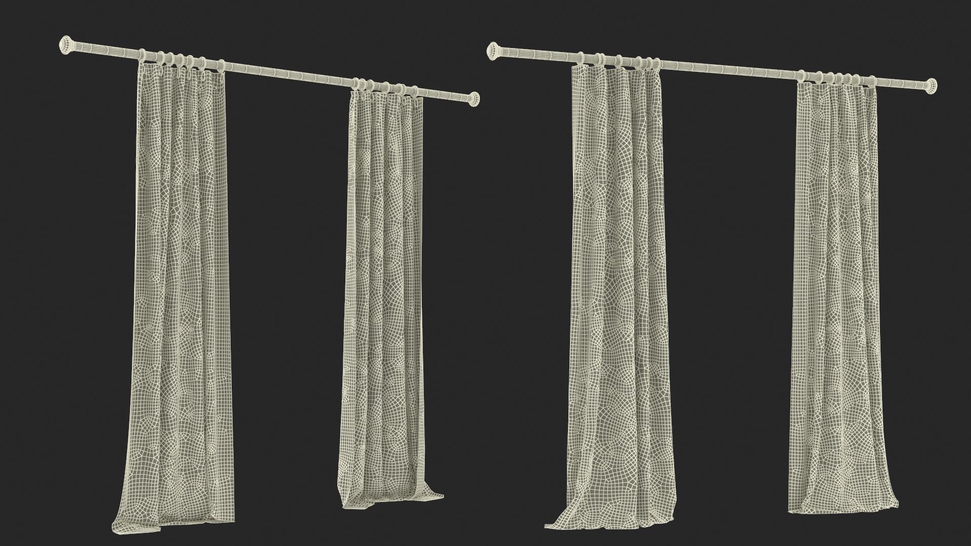 Classic Curtains on Metal Rod 3D model