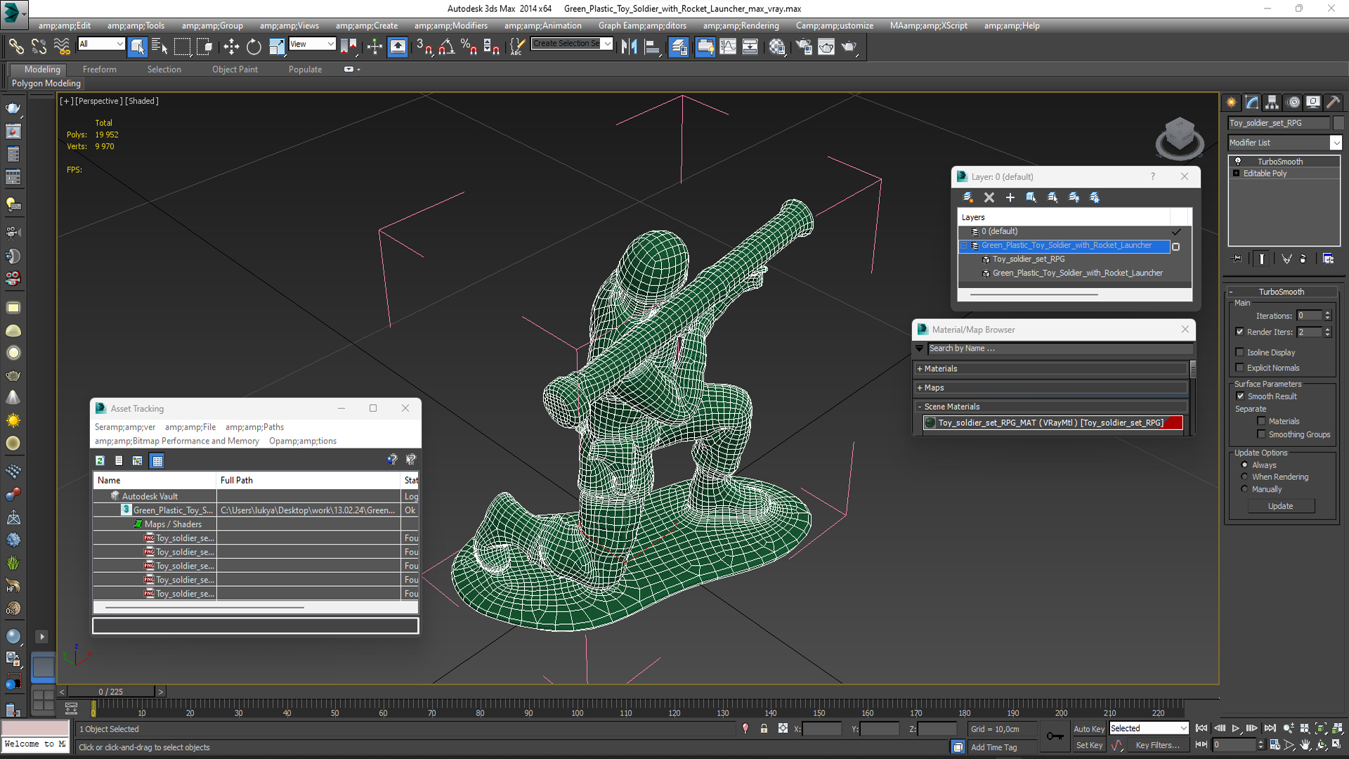 3D Green Plastic Toy Soldier with Rocket Launcher