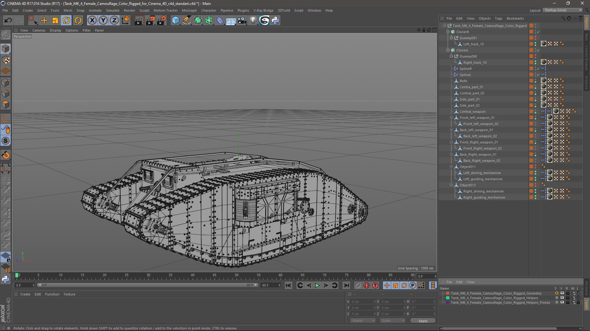 Tank MK 4 Female Camouflage Color Rigged for Cinema 4D 3D model