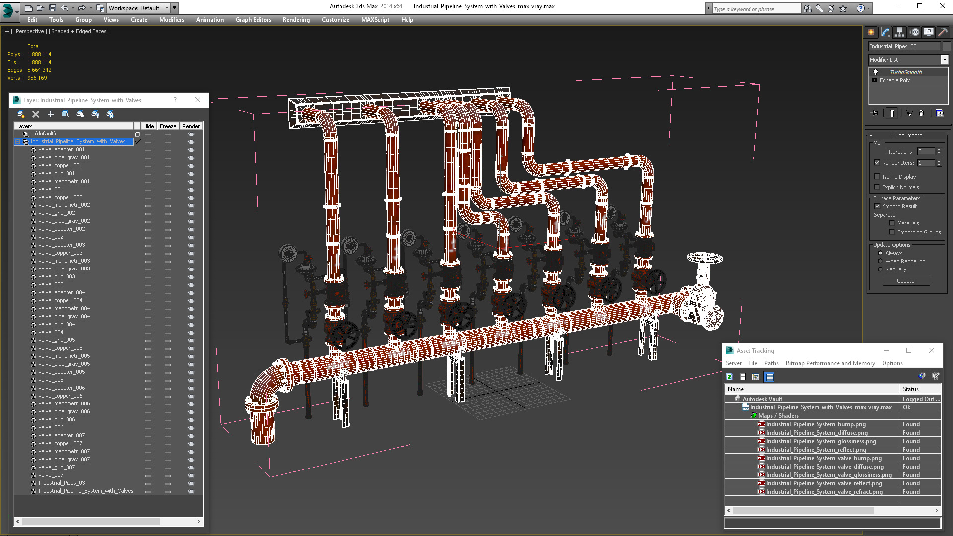 3D Industrial Pipeline System with Valves model