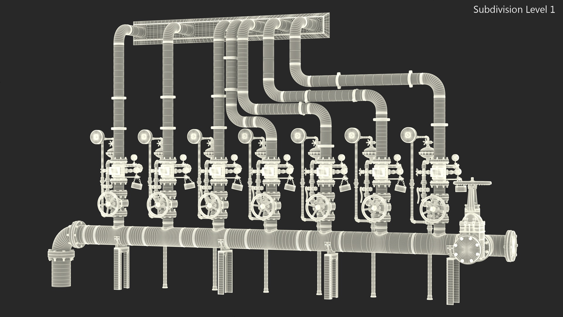 3D Industrial Pipeline System with Valves model