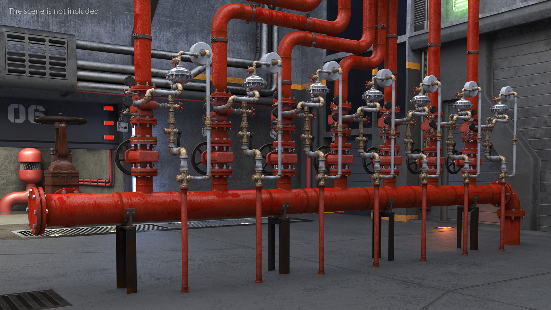 3D Industrial Pipeline System with Valves model