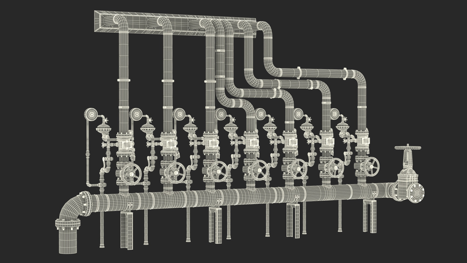3D Industrial Pipeline System with Valves model