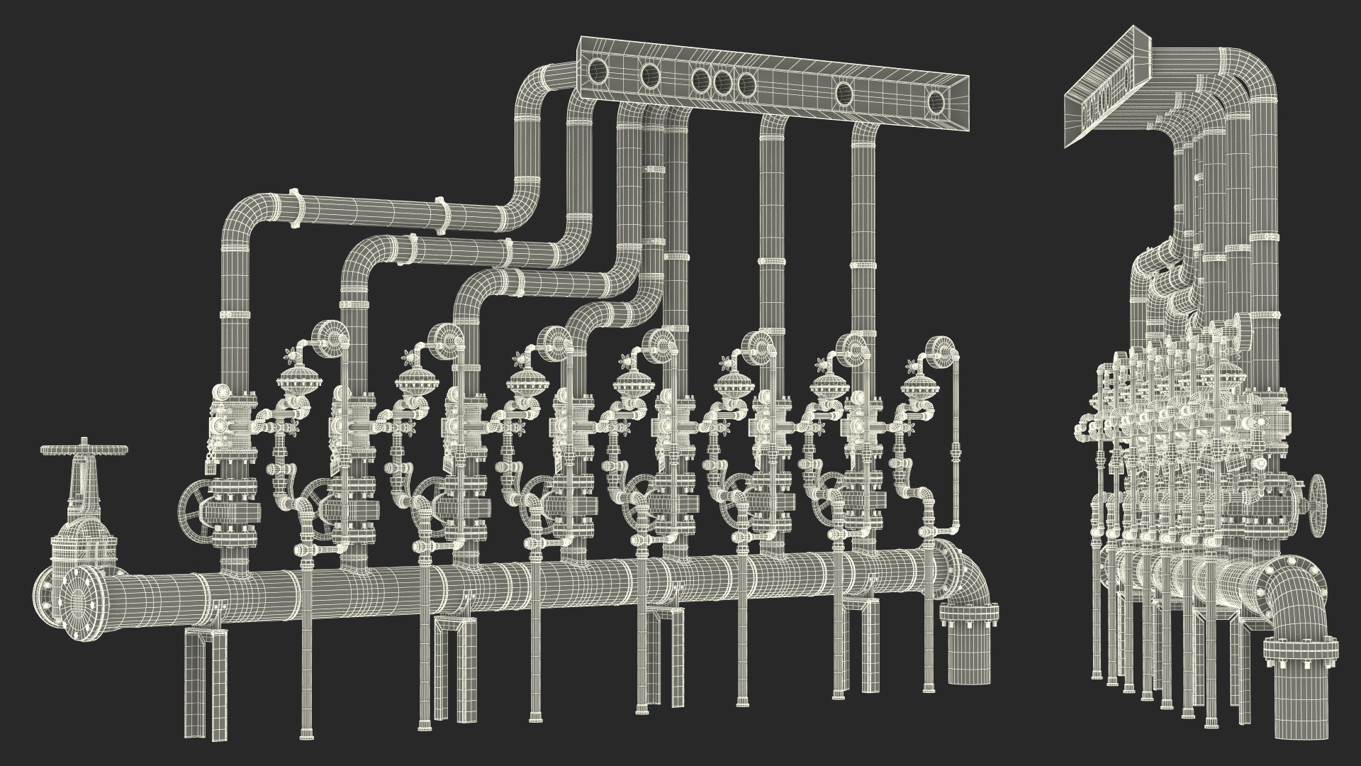 3D Industrial Pipeline System with Valves model