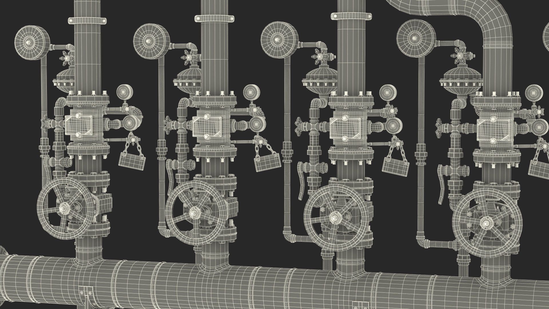 3D Industrial Pipeline System with Valves model