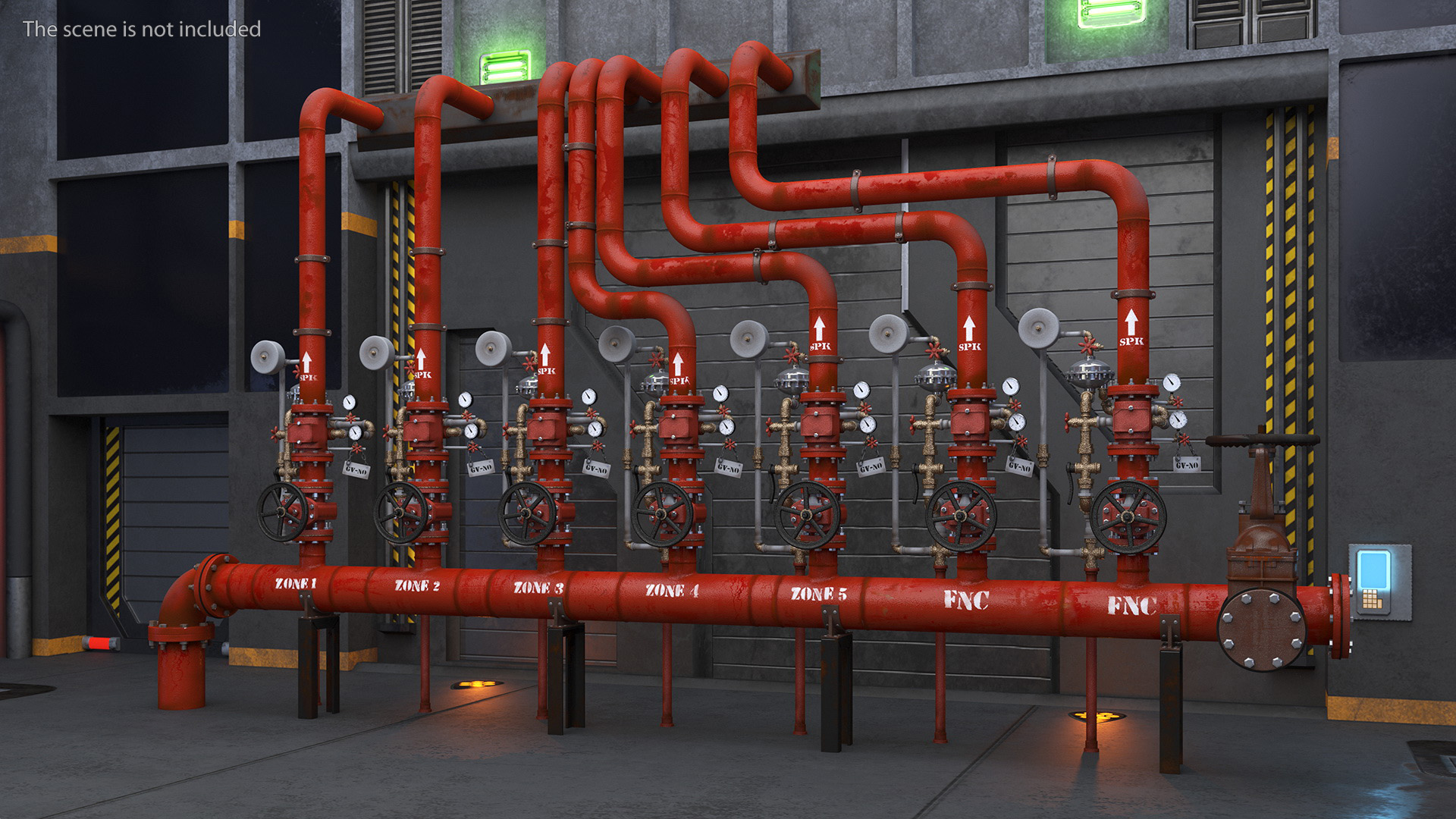 3D Industrial Pipeline System with Valves model