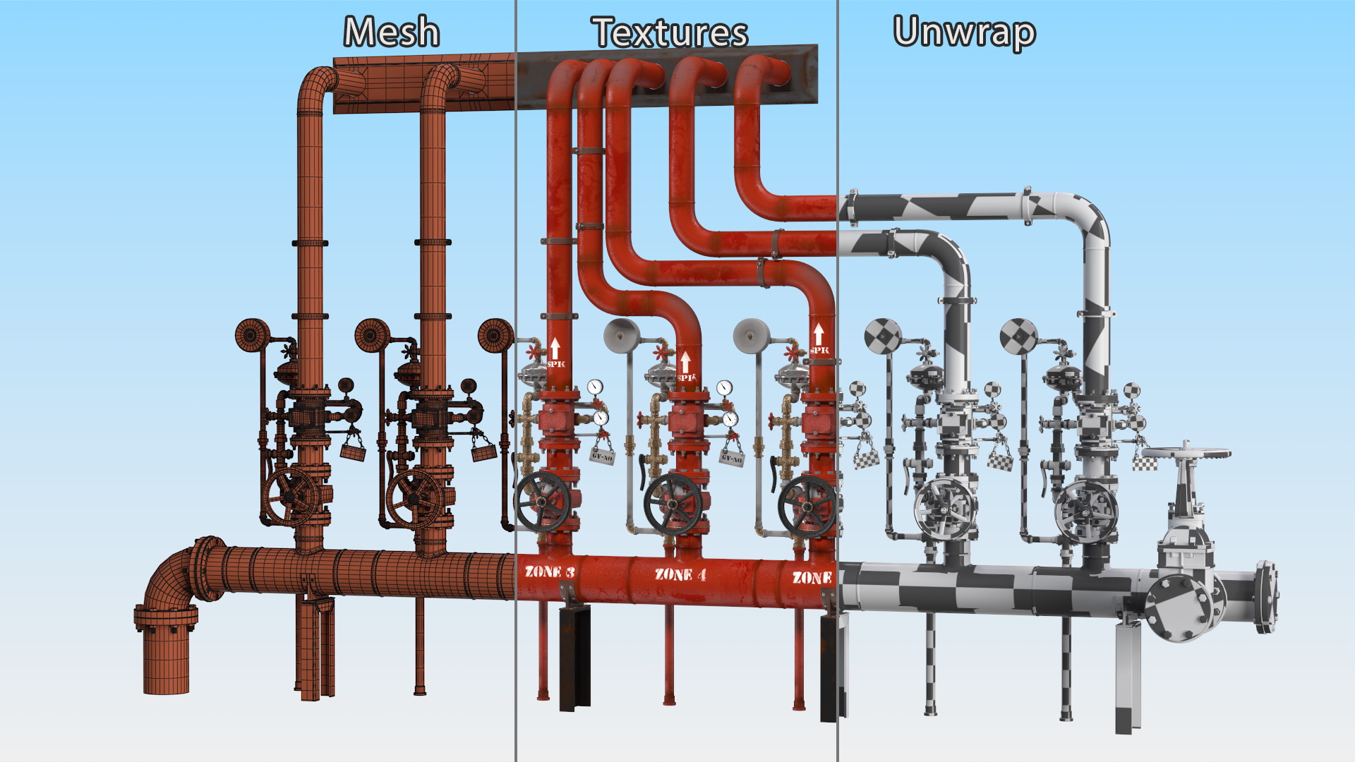 3D Industrial Pipeline System with Valves model