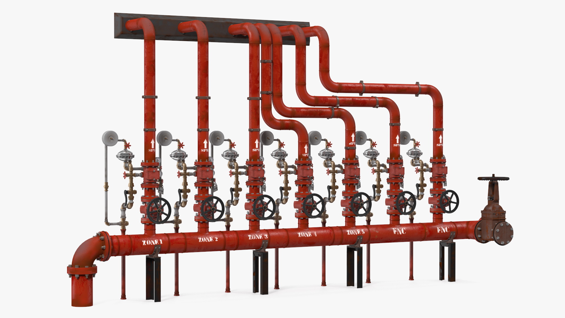 3D Industrial Pipeline System with Valves model