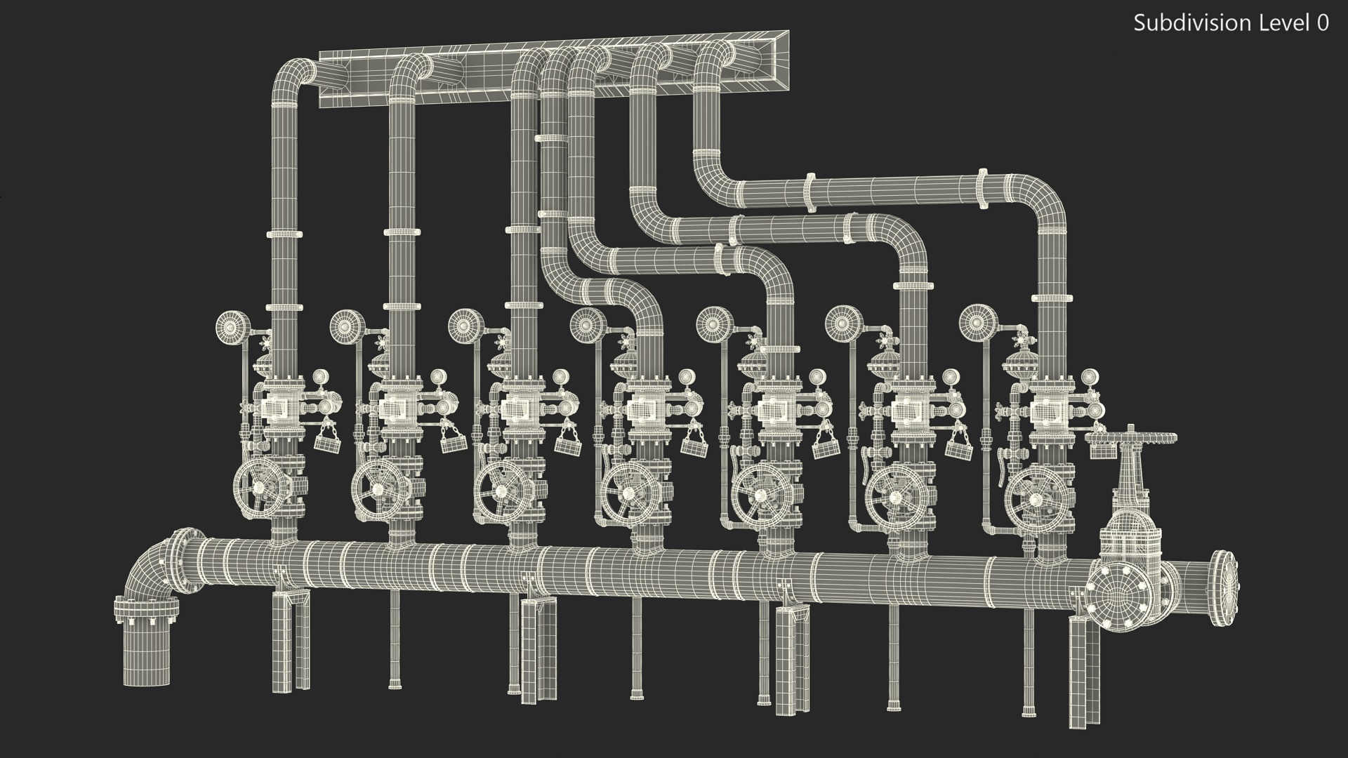 3D Industrial Pipeline System with Valves model