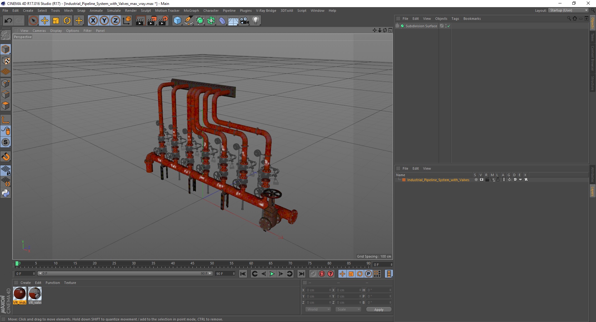 3D Industrial Pipeline System with Valves model