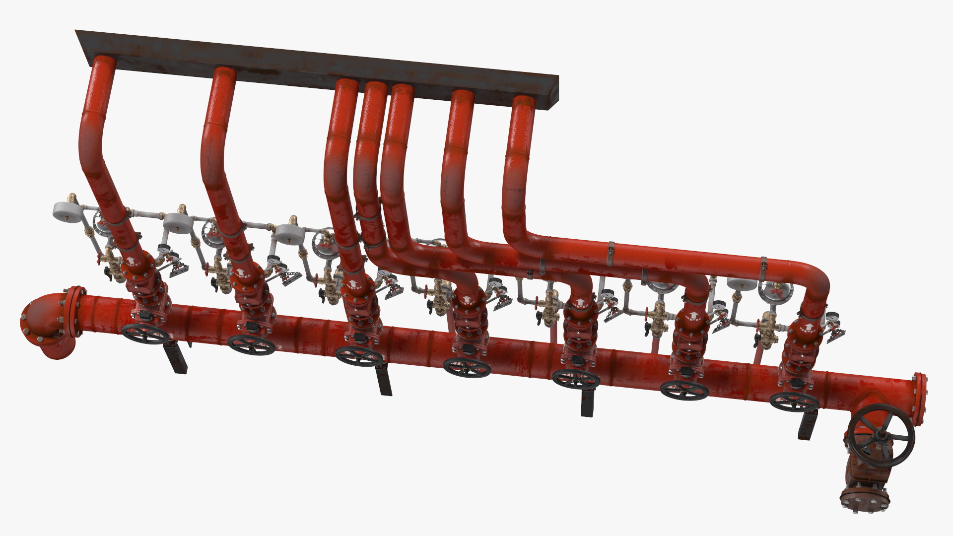 3D Industrial Pipeline System with Valves model