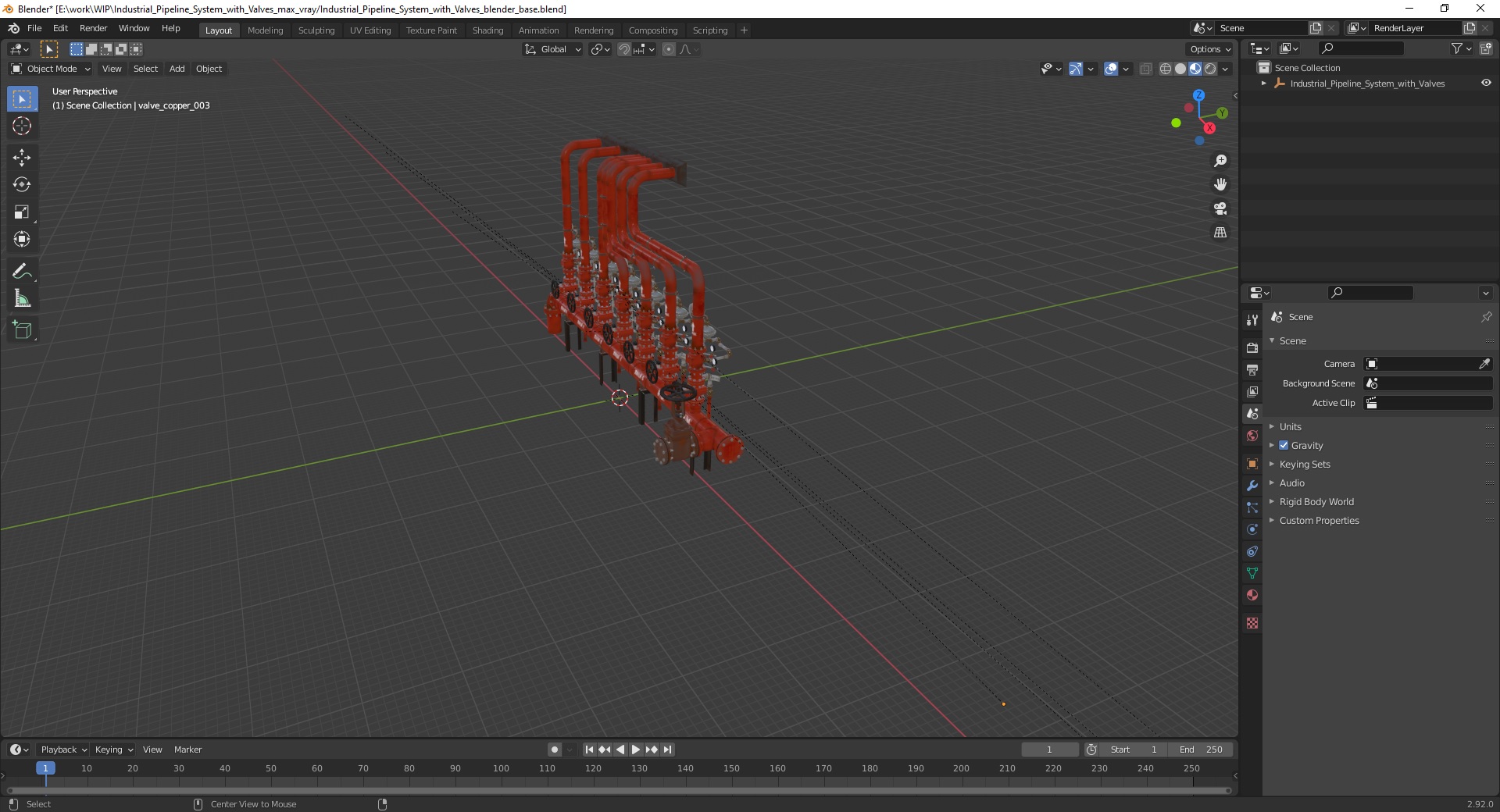 3D Industrial Pipeline System with Valves model