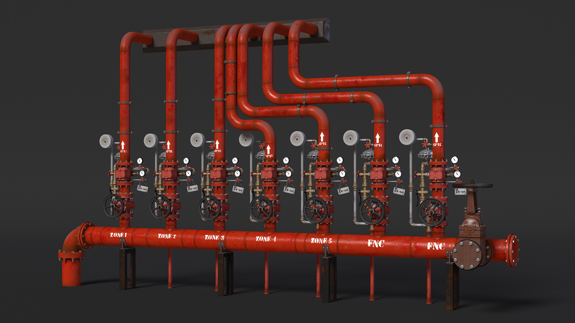 3D Industrial Pipeline System with Valves model