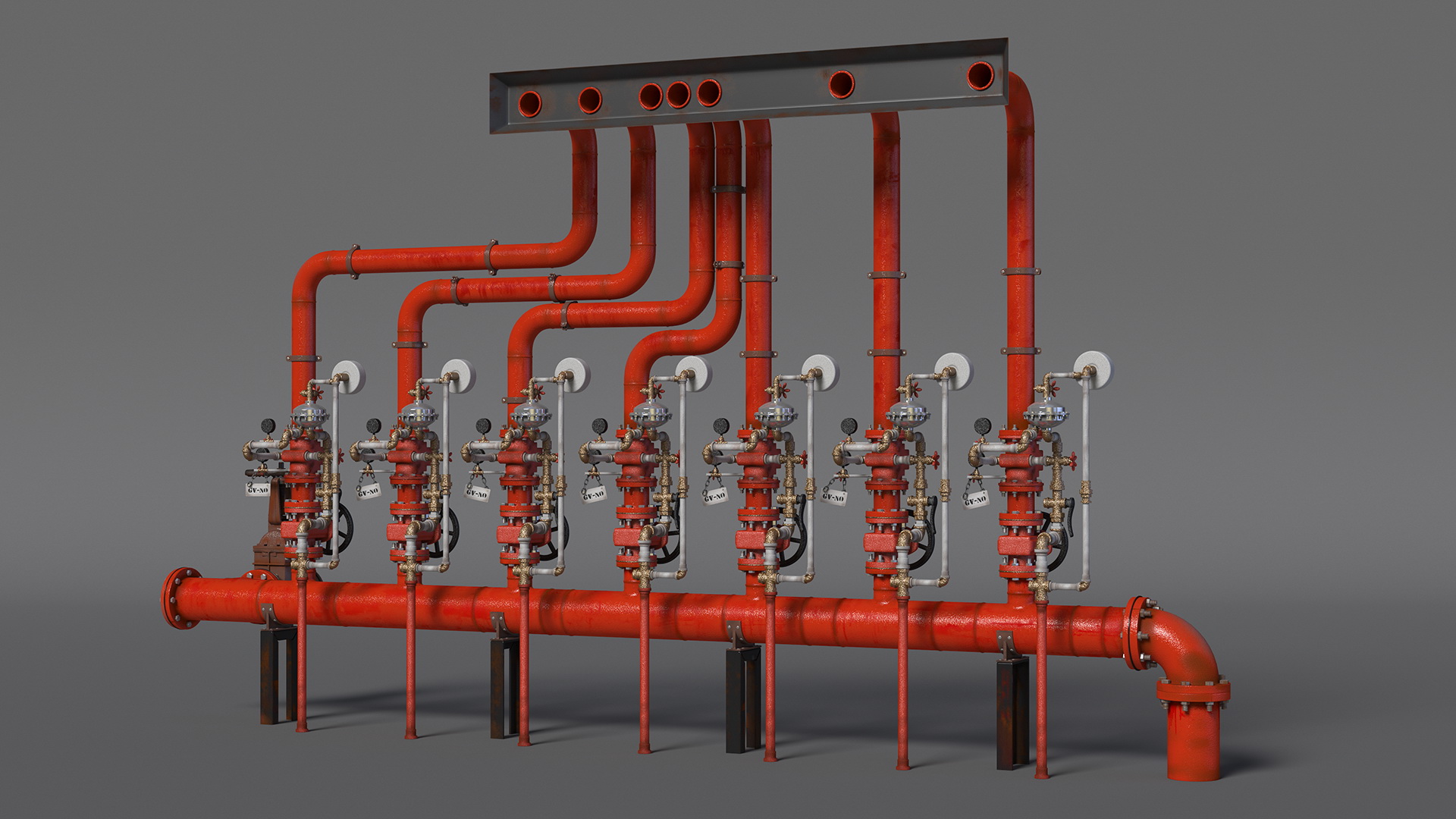 3D Industrial Pipeline System with Valves model