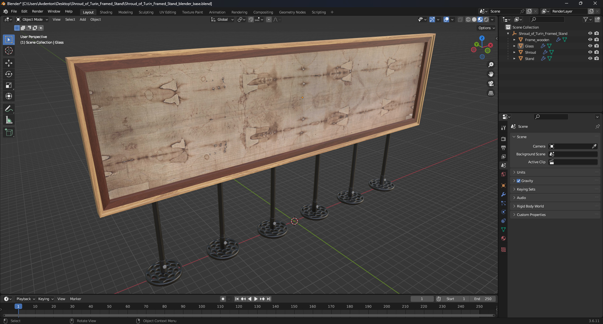 3D Shroud of Turin Framed Stand model