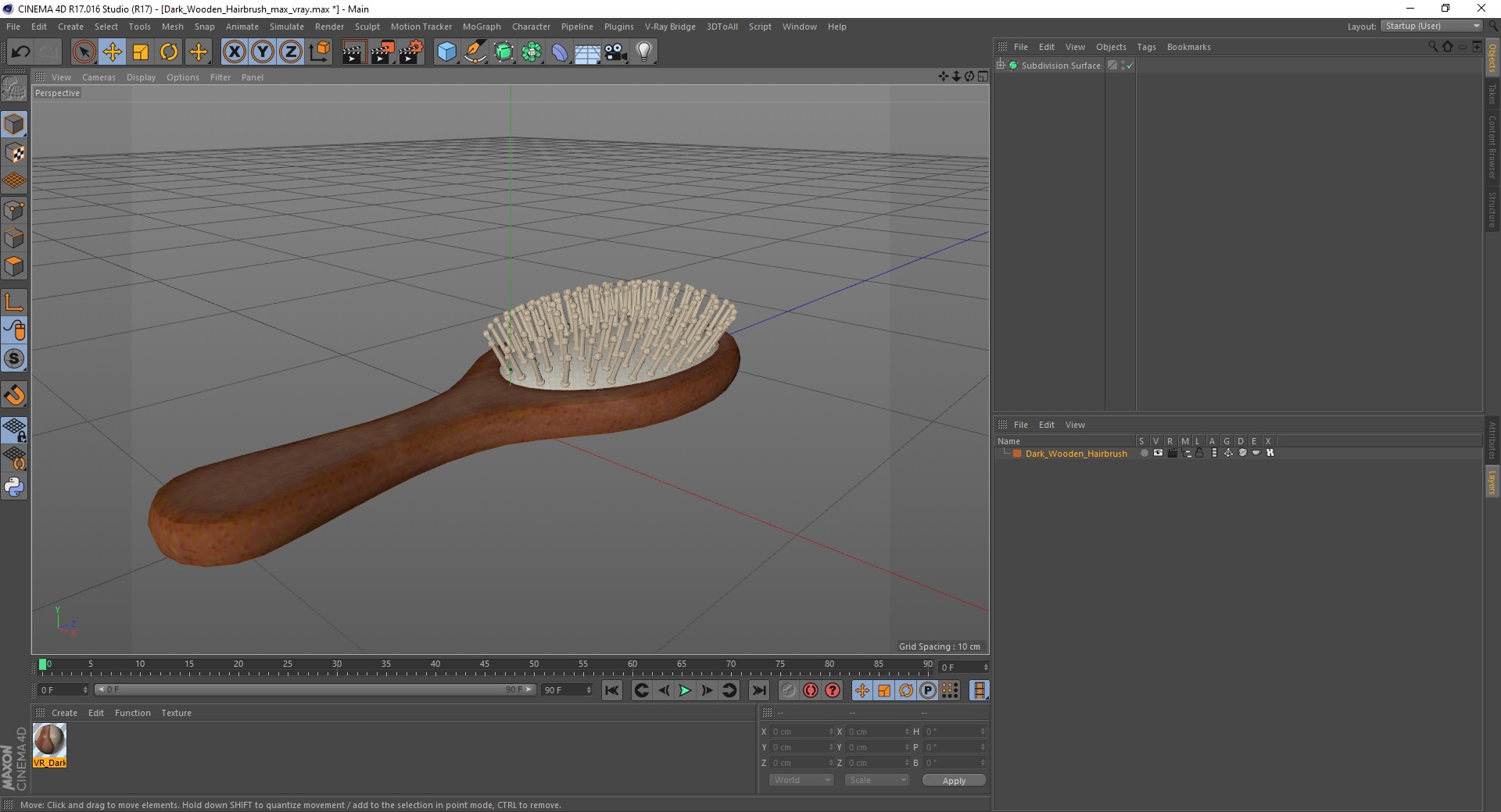 3D Dark Wooden Hairbrush