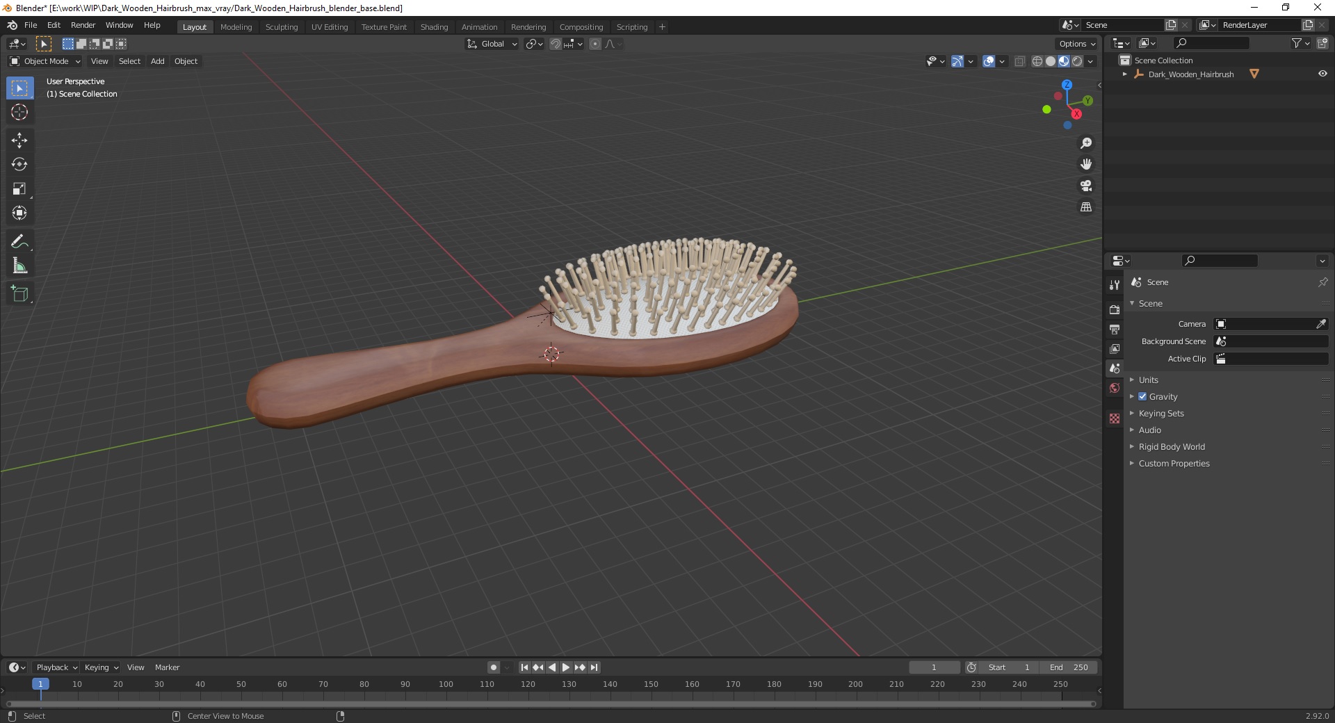 3D Dark Wooden Hairbrush