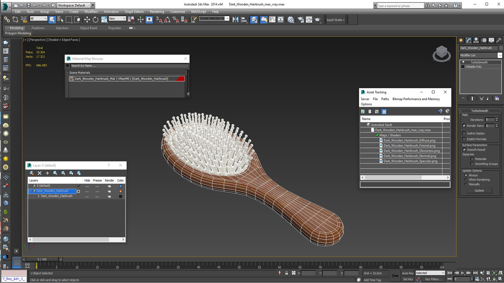 3D Dark Wooden Hairbrush