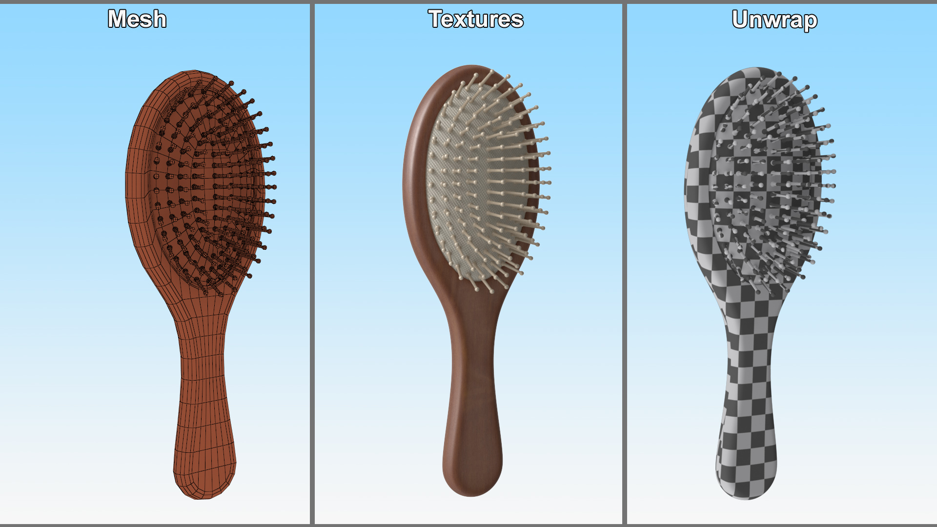 3D Dark Wooden Hairbrush