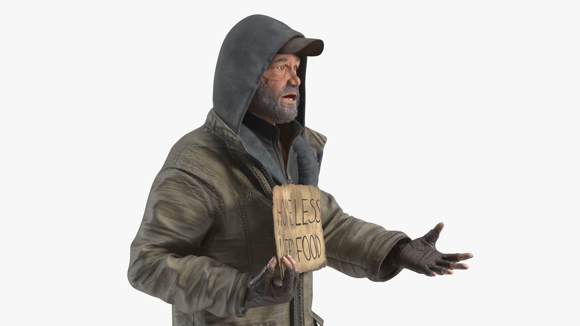 3D model Homeless Man with a Sign Asking for Alms