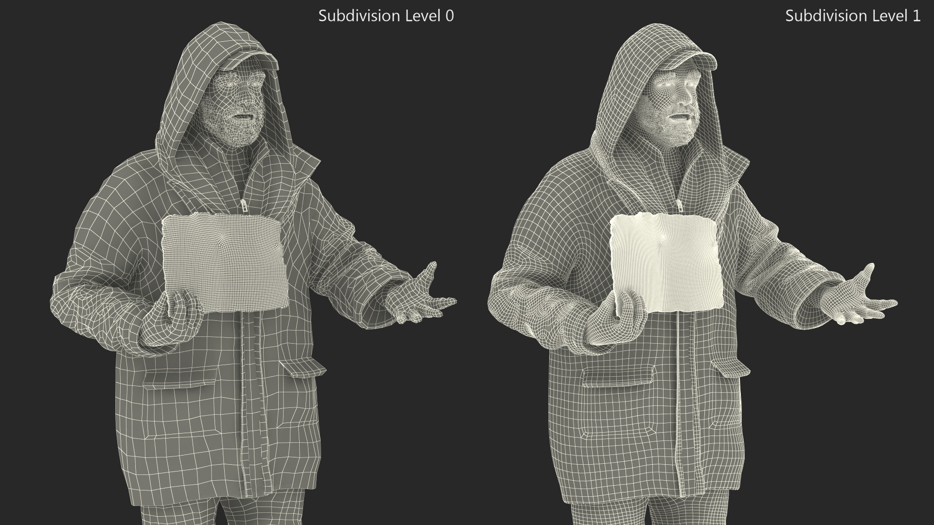3D model Homeless Man with a Sign Asking for Alms