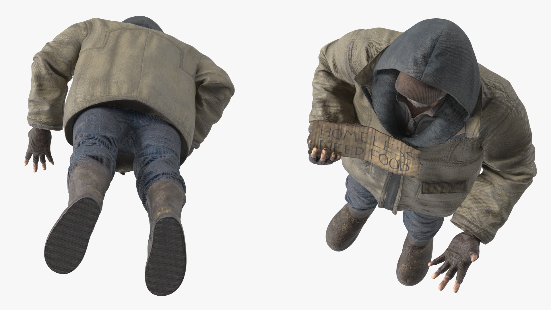 3D model Homeless Man with a Sign Asking for Alms