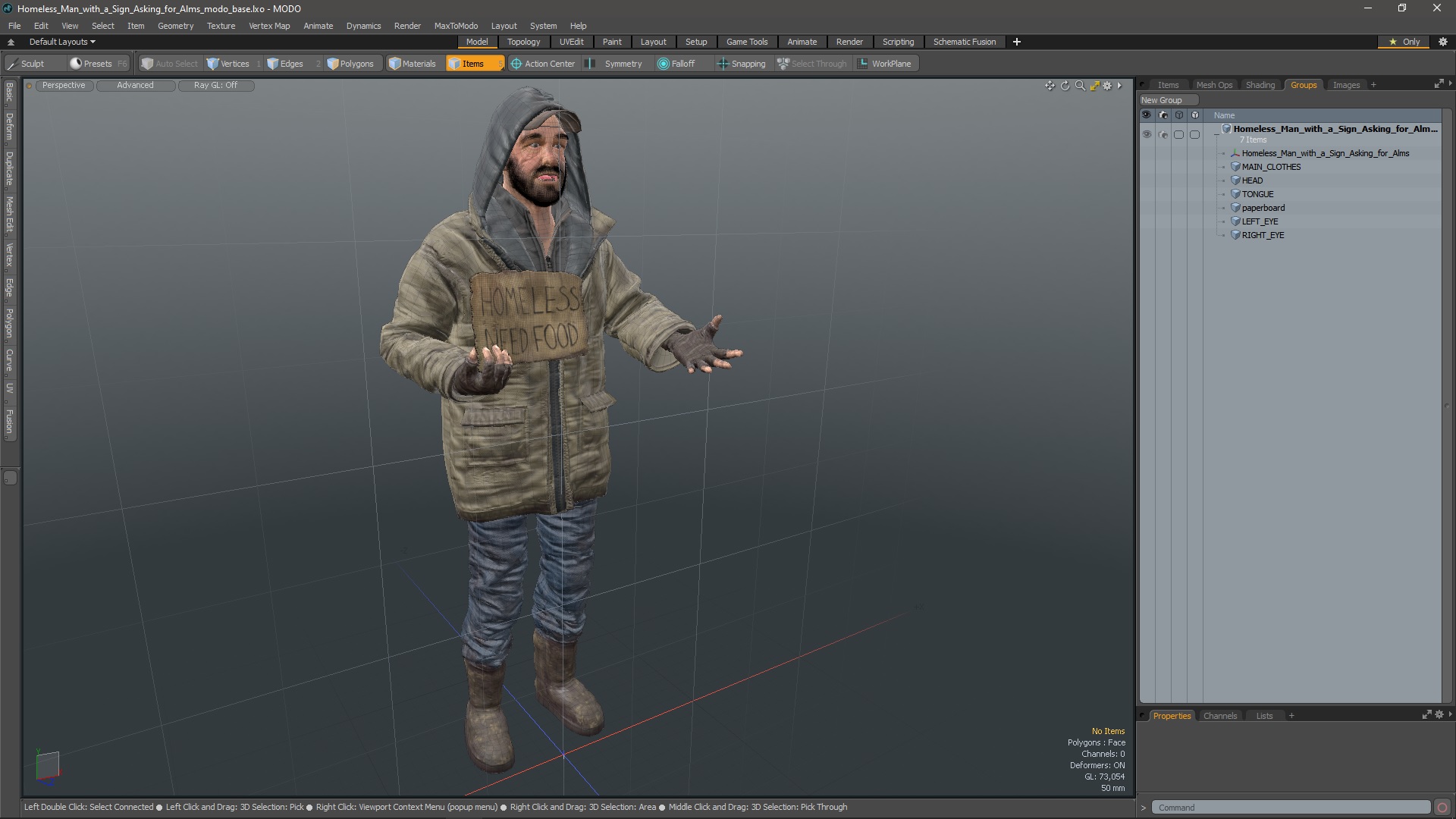 3D model Homeless Man with a Sign Asking for Alms