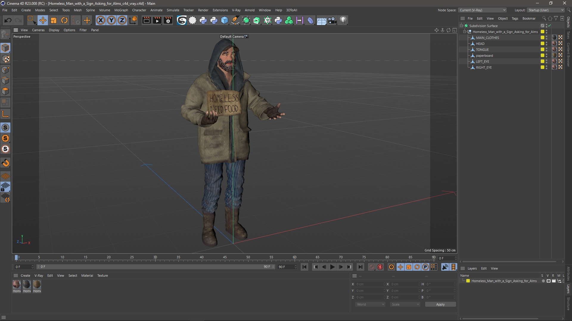 3D model Homeless Man with a Sign Asking for Alms