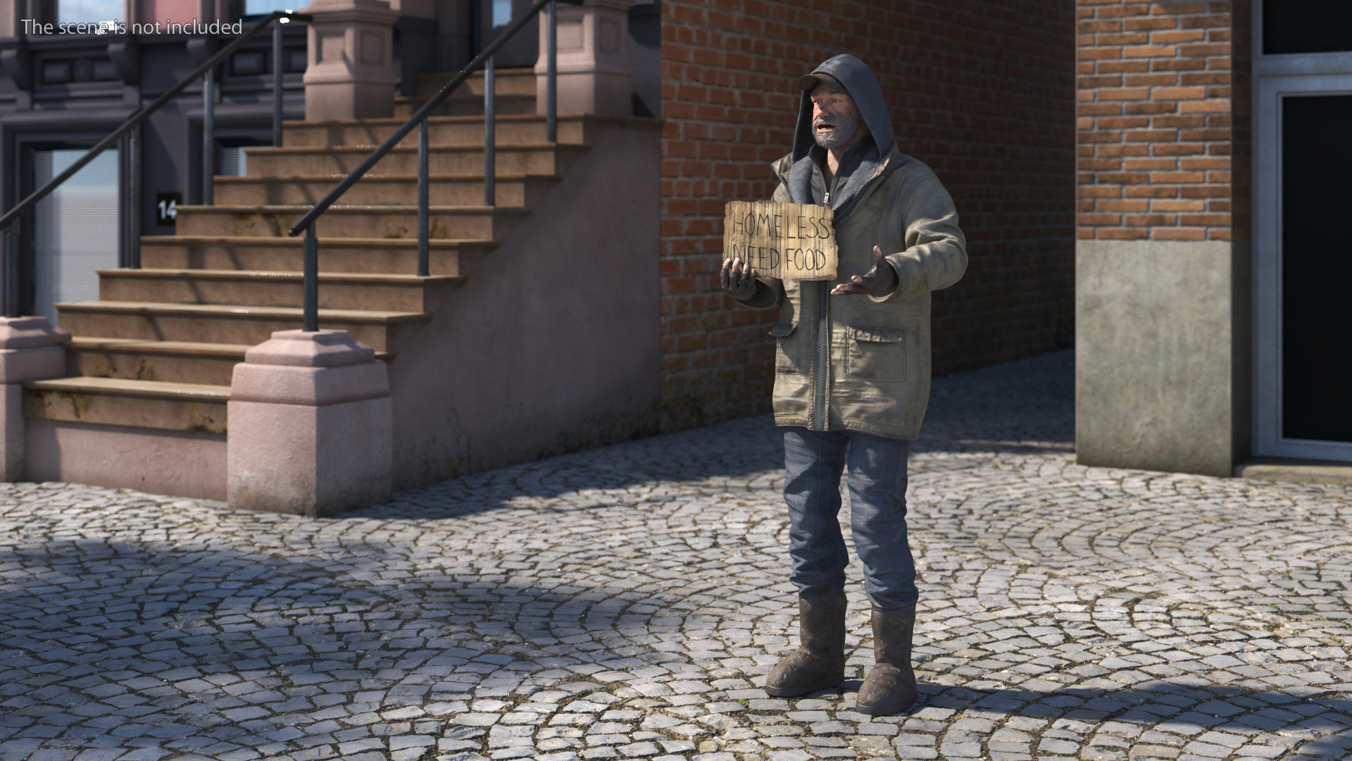 3D model Homeless Man with a Sign Asking for Alms