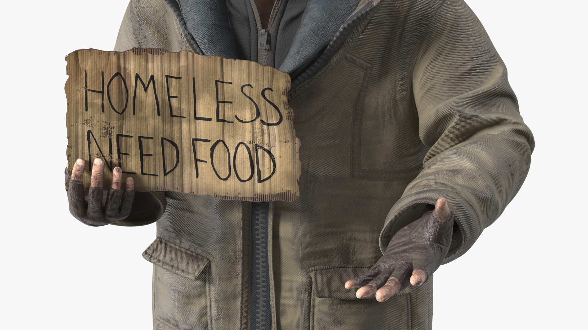 3D model Homeless Man with a Sign Asking for Alms