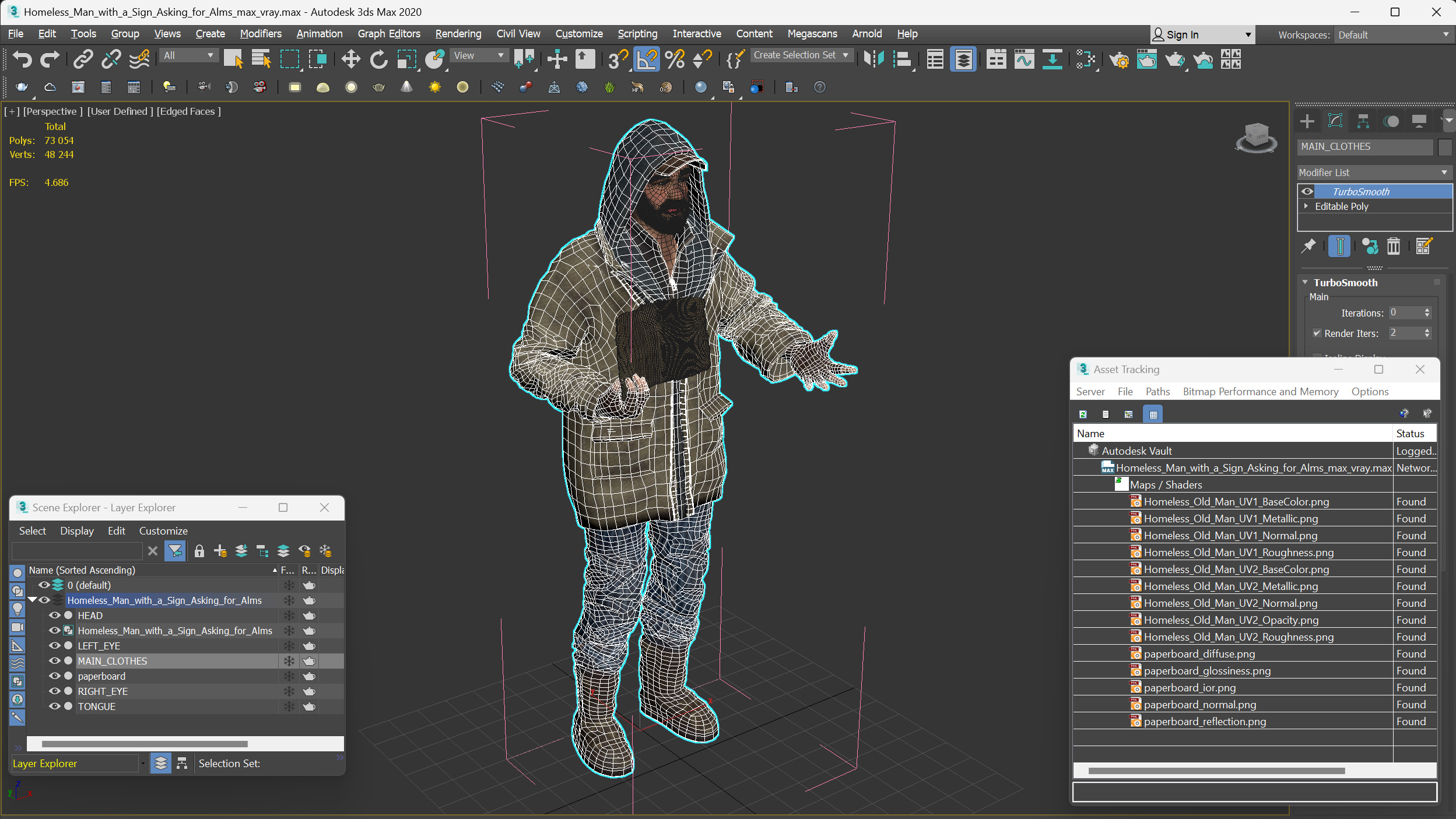 3D model Homeless Man with a Sign Asking for Alms