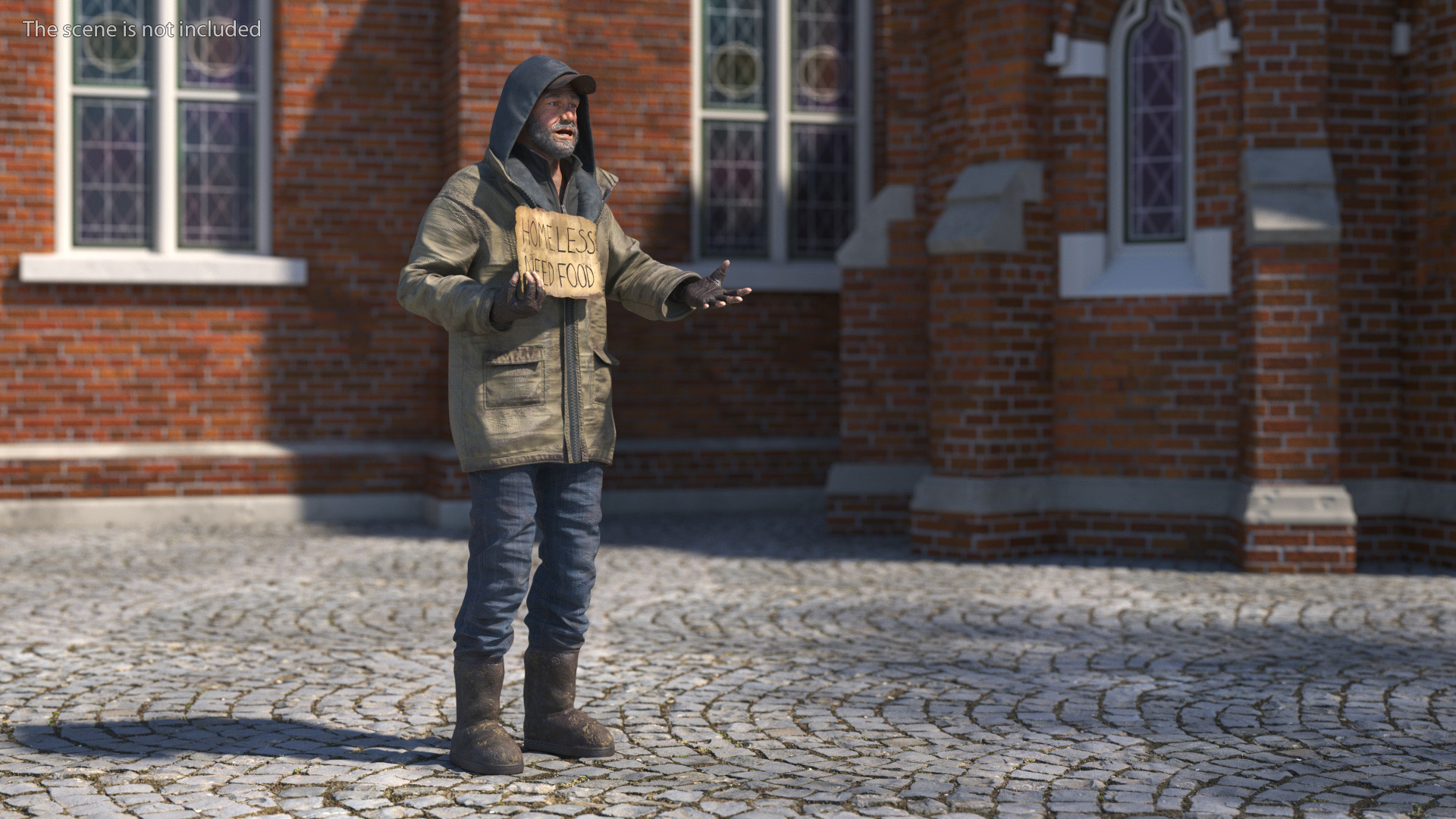 3D model Homeless Man with a Sign Asking for Alms