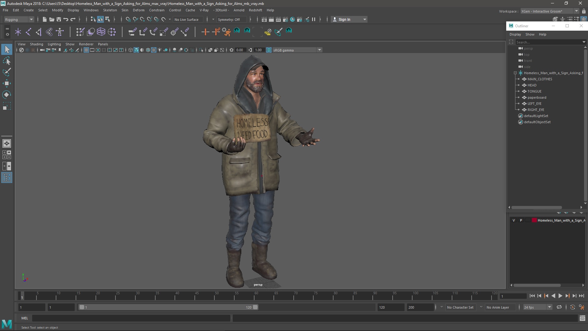 3D model Homeless Man with a Sign Asking for Alms