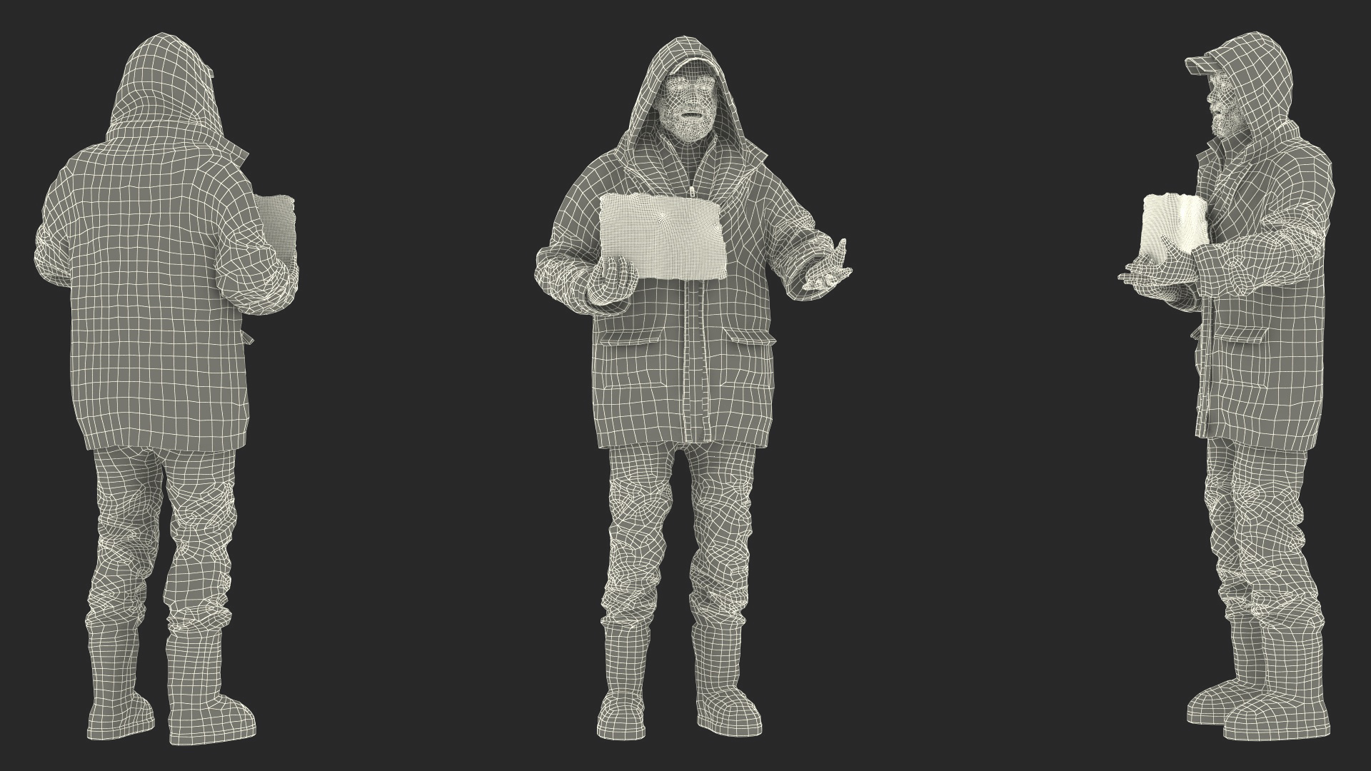 3D model Homeless Man with a Sign Asking for Alms