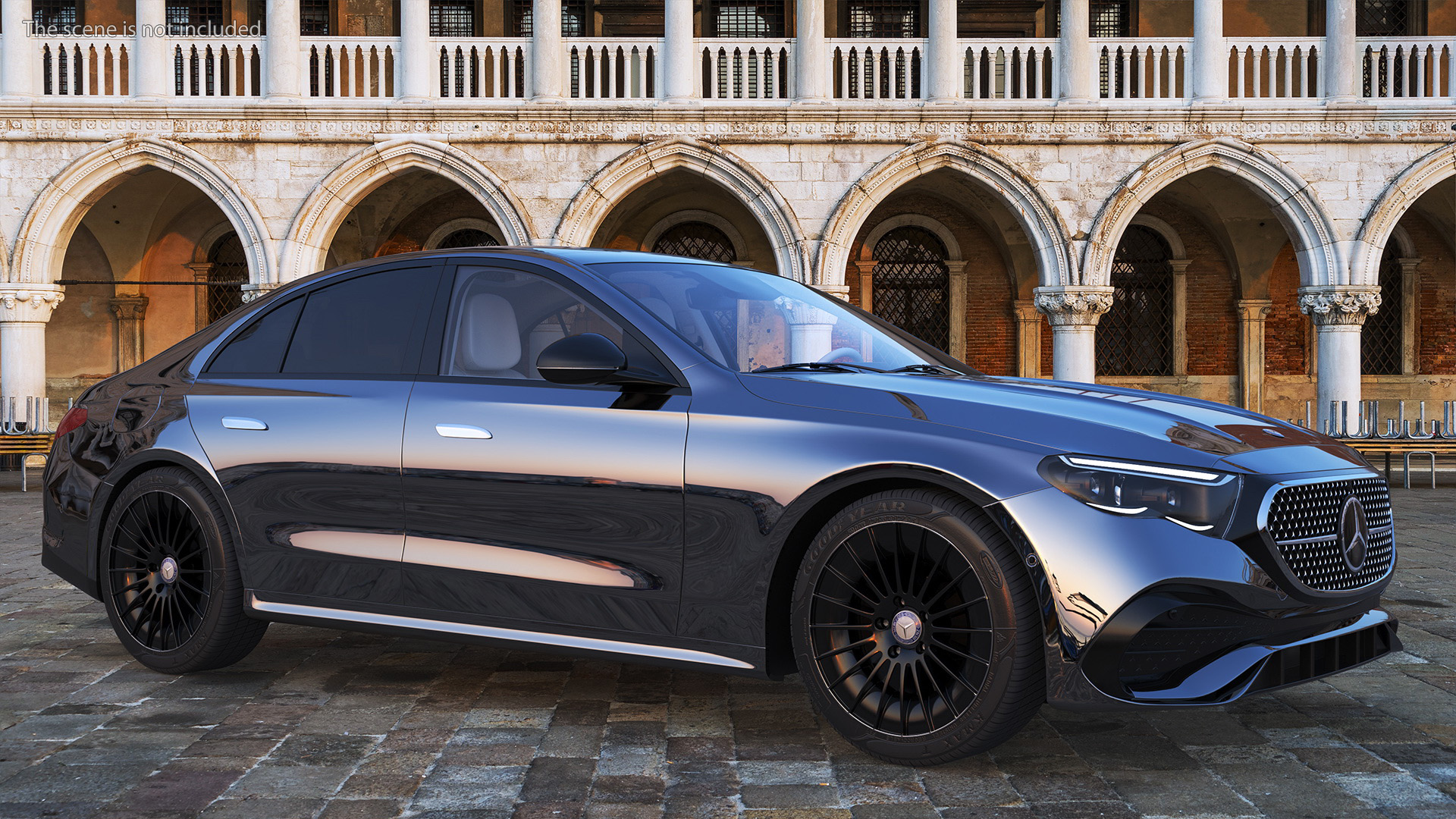 Mercedes E-class Black Color Rigged for Cinema 4D 3D model