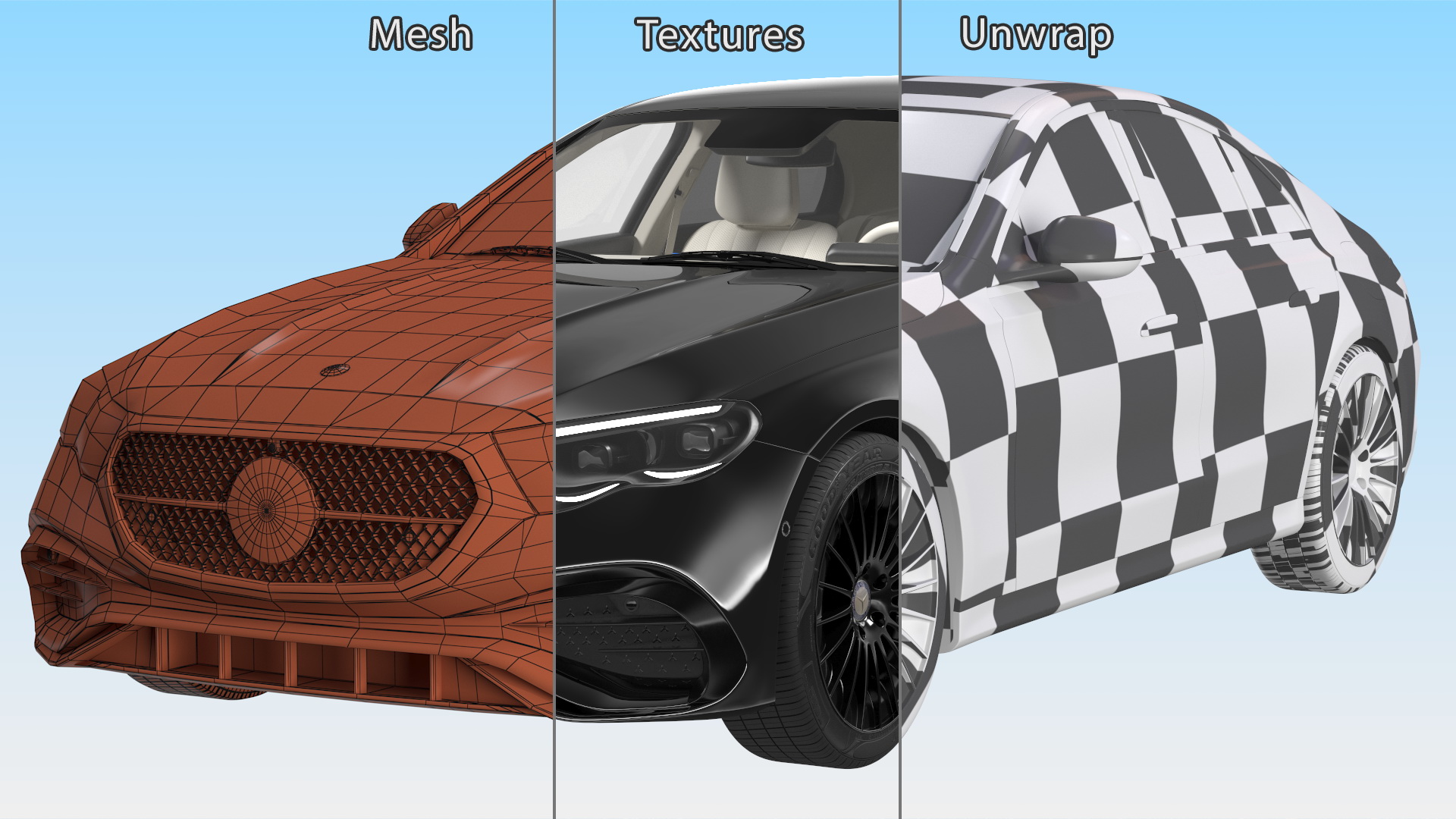 Mercedes E-class Black Color Rigged for Cinema 4D 3D model