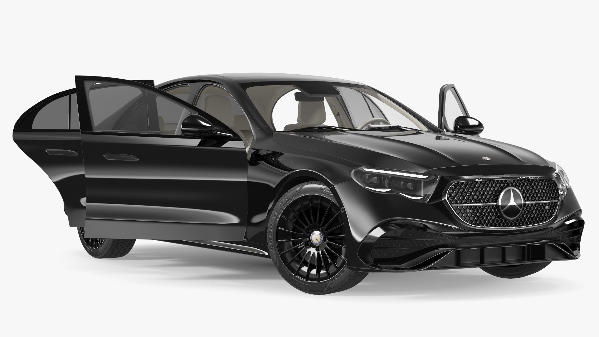 Mercedes E-class Black Color Rigged for Cinema 4D 3D model