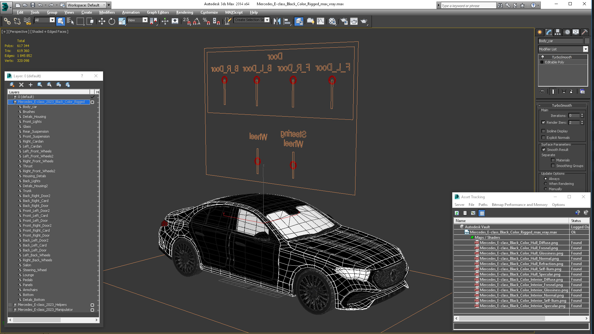 Mercedes E-class Black Color Rigged for Cinema 4D 3D model