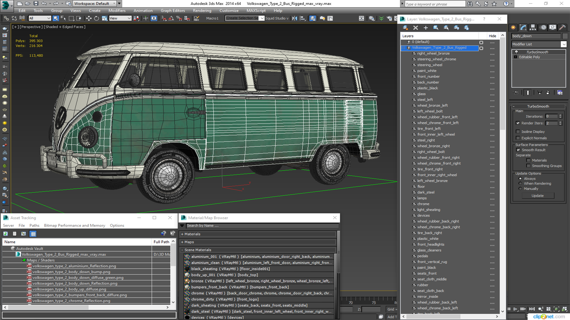 Volkswagen Type 2 Bus Rigged for Maya 3D