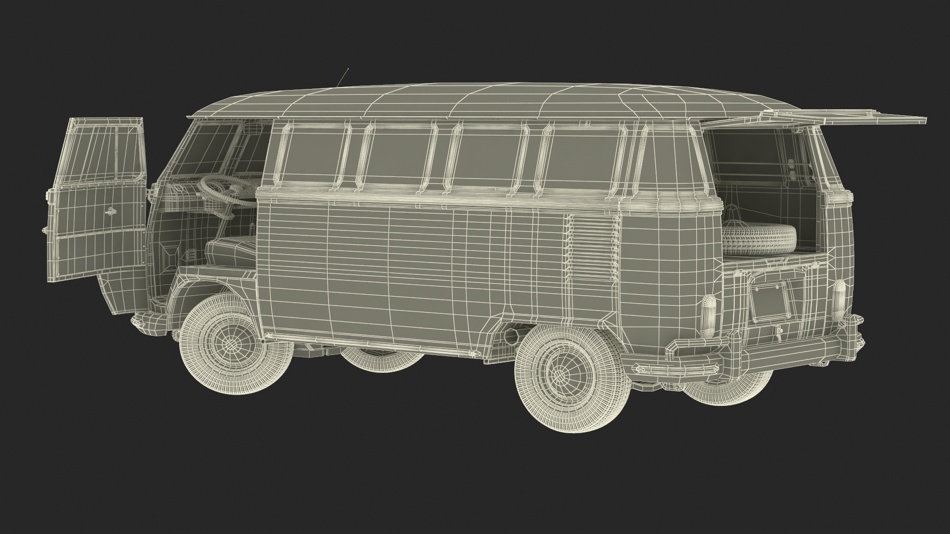 Volkswagen Type 2 Bus Rigged for Maya 3D