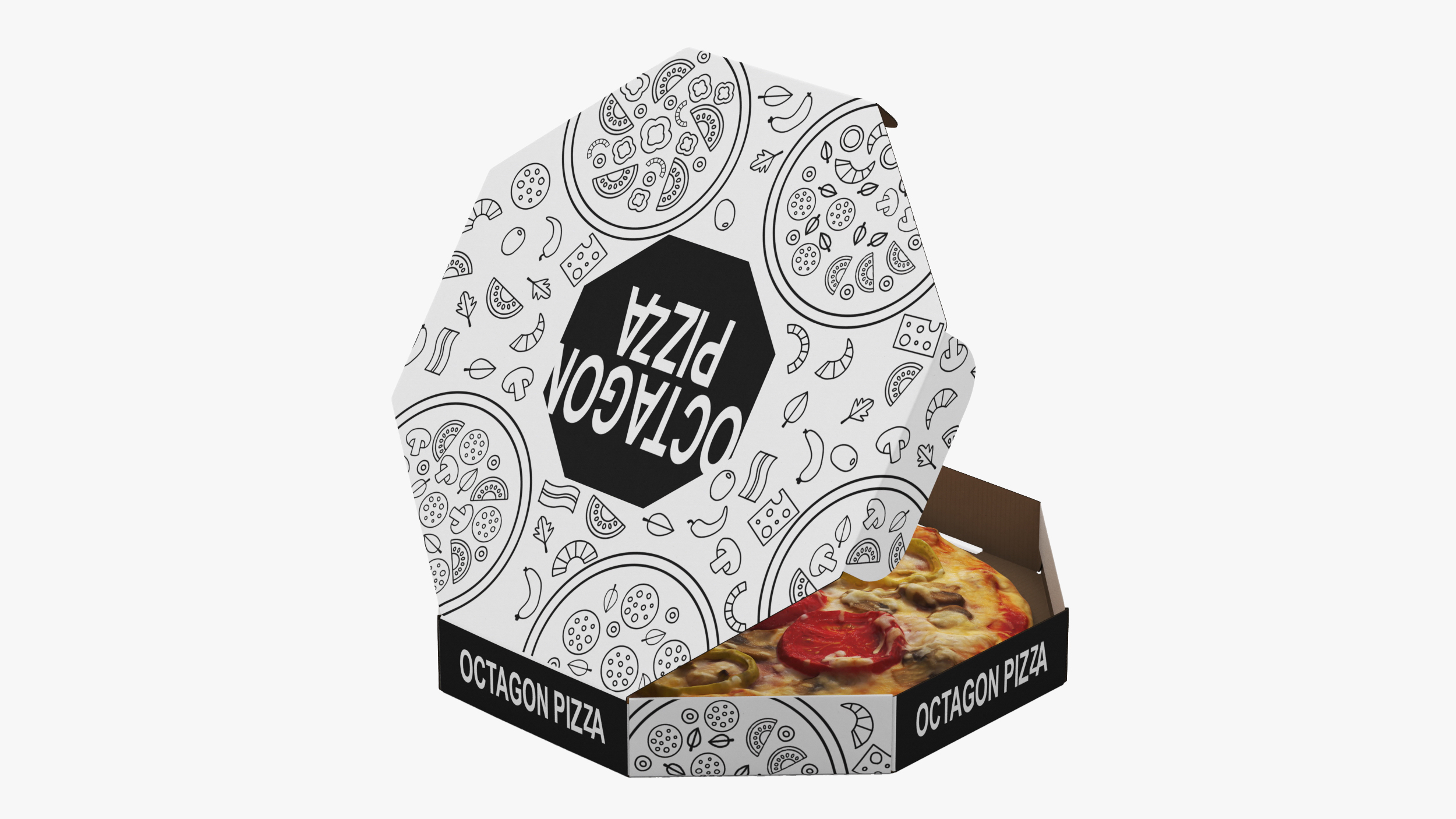 3D Octagonal Pizza Box with Pizza Rigged for Cinema 4D