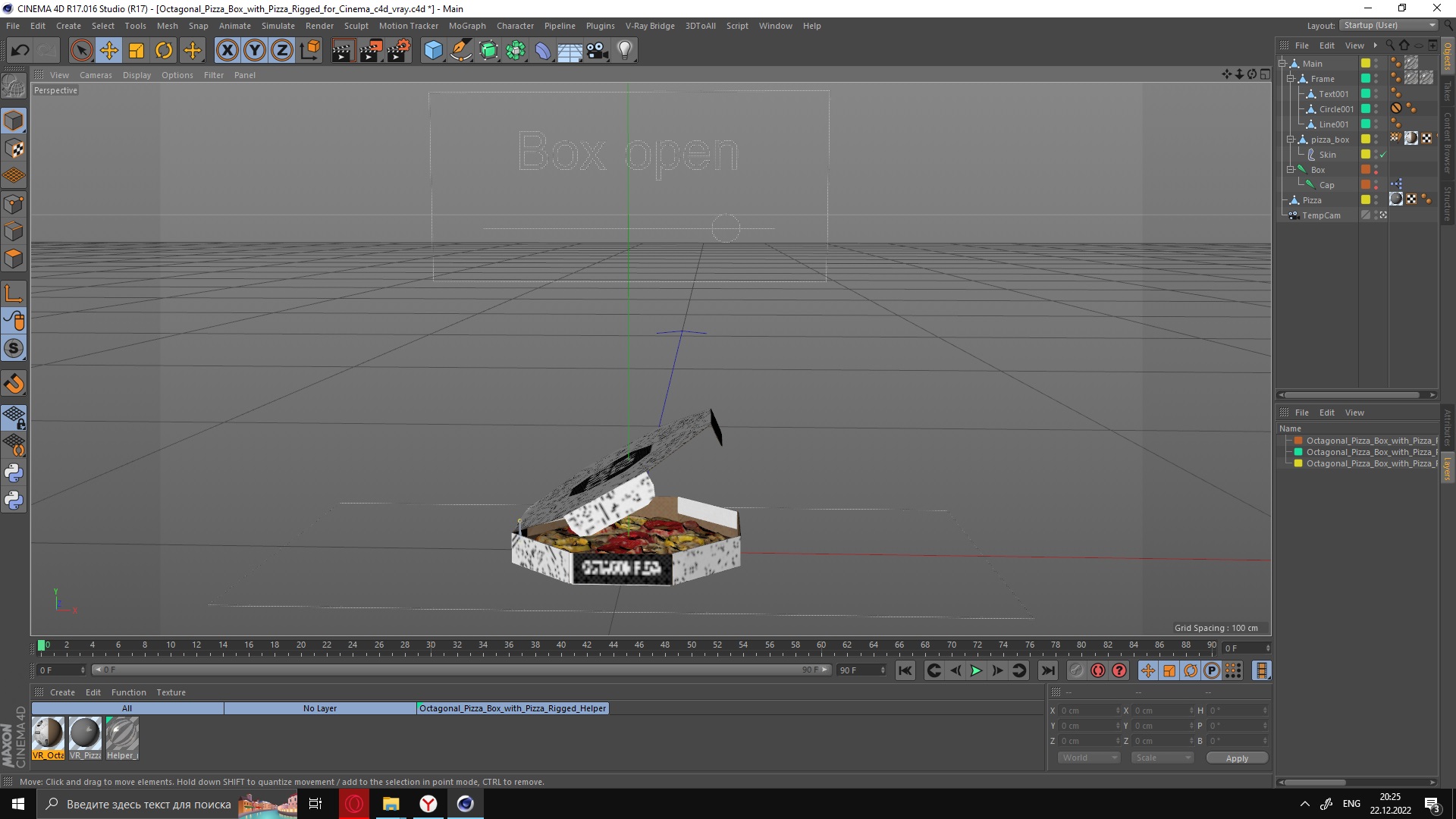 3D Octagonal Pizza Box with Pizza Rigged for Cinema 4D