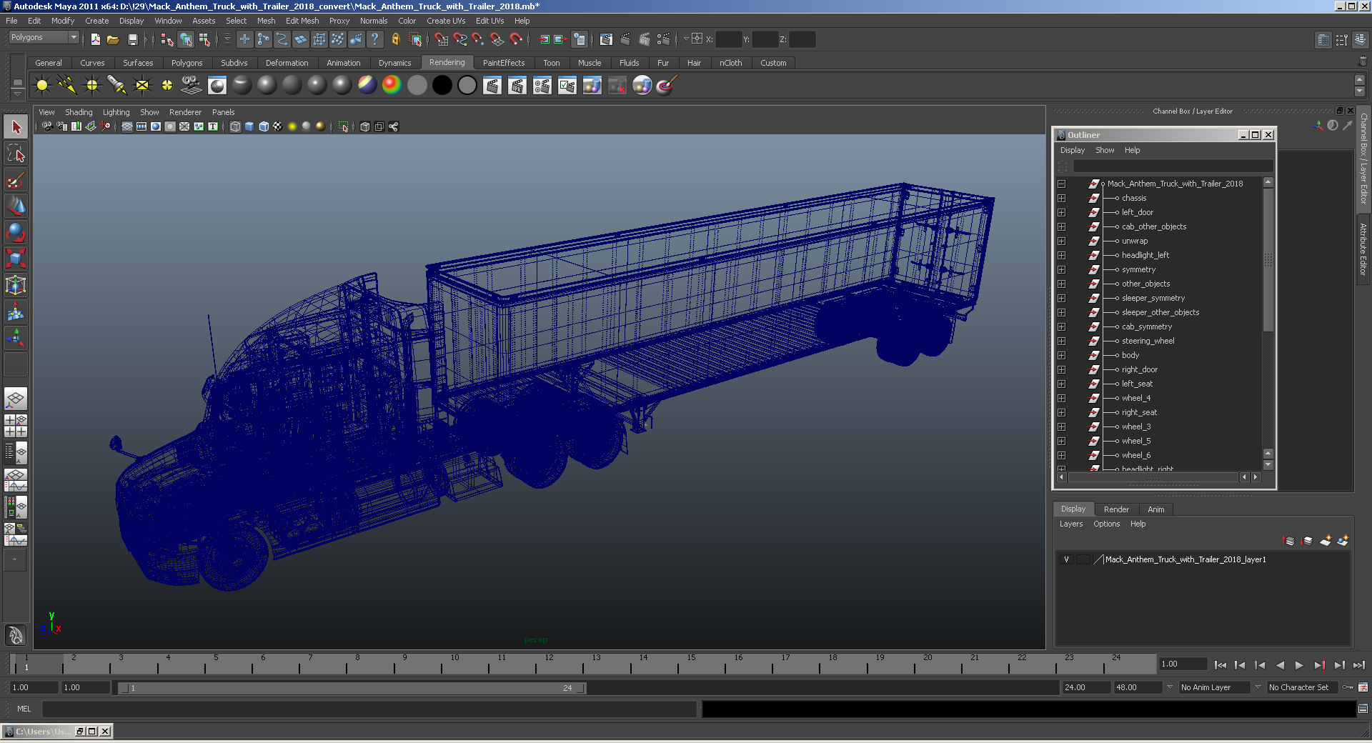 3D Mack Anthem Truck with Trailer 2018 Simple Interior