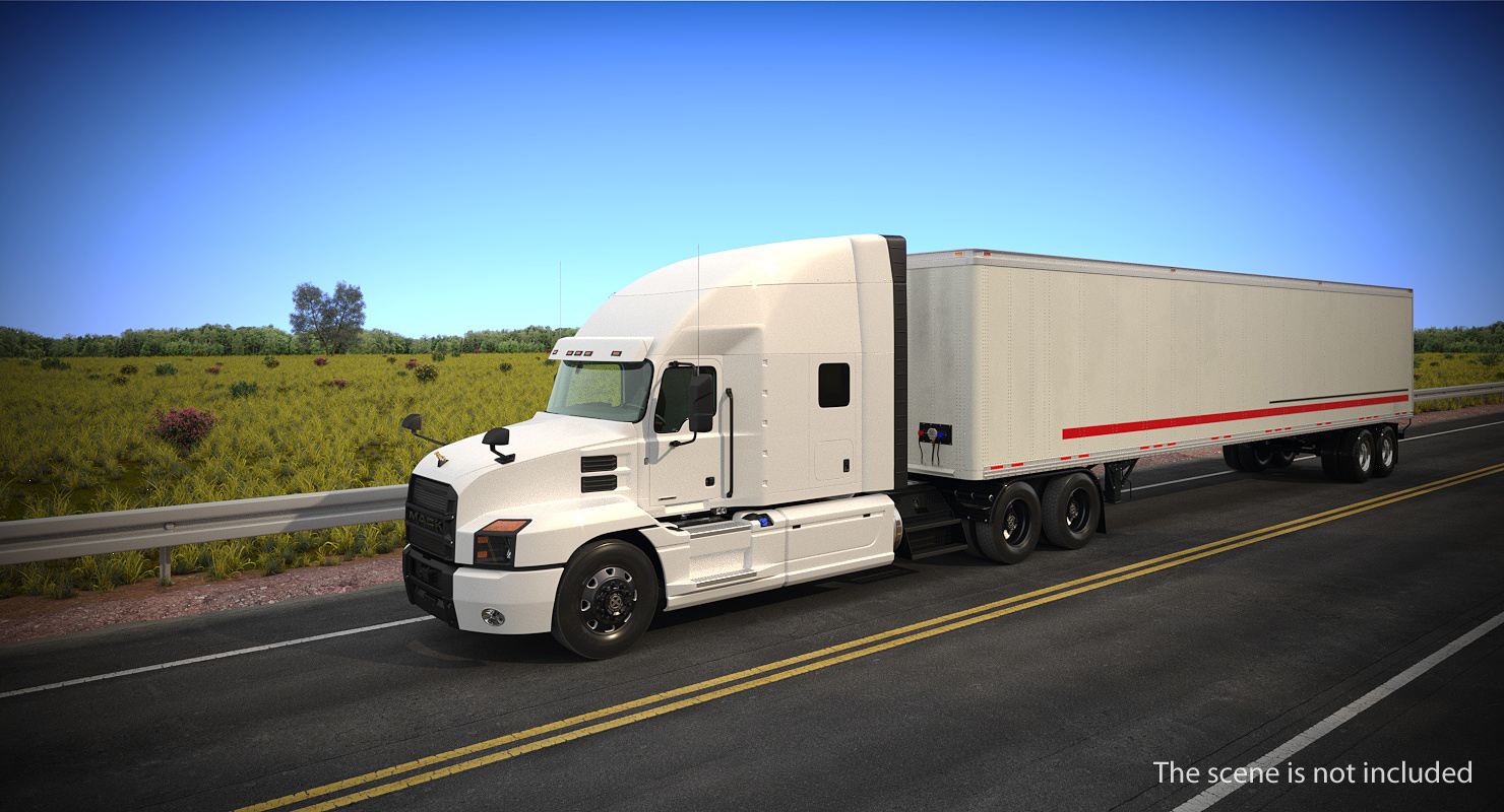 3D Mack Anthem Truck with Trailer 2018 Simple Interior