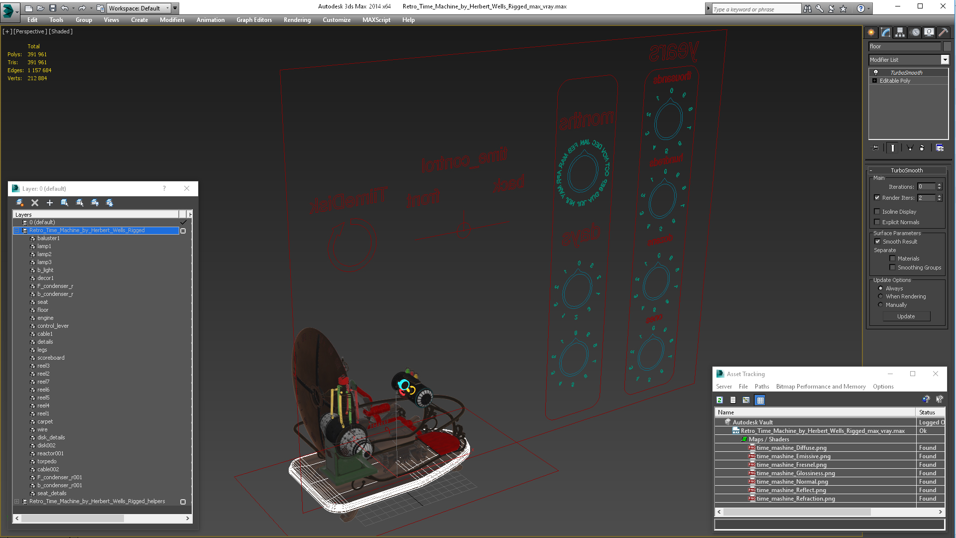 3D Retro Time Machine by Herbert Wells Rigged for Cinema 4D