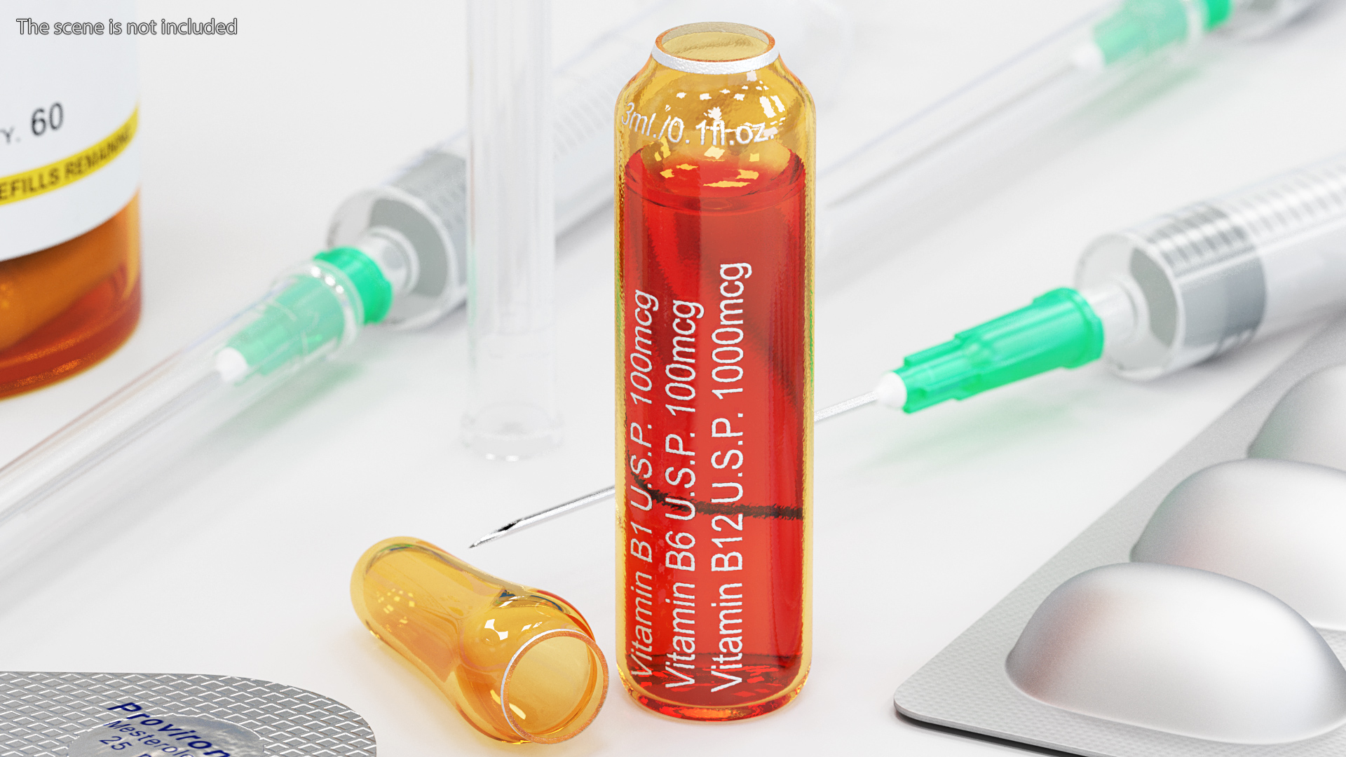 3D Vitamin B Complex Amber Ampoule Opened model