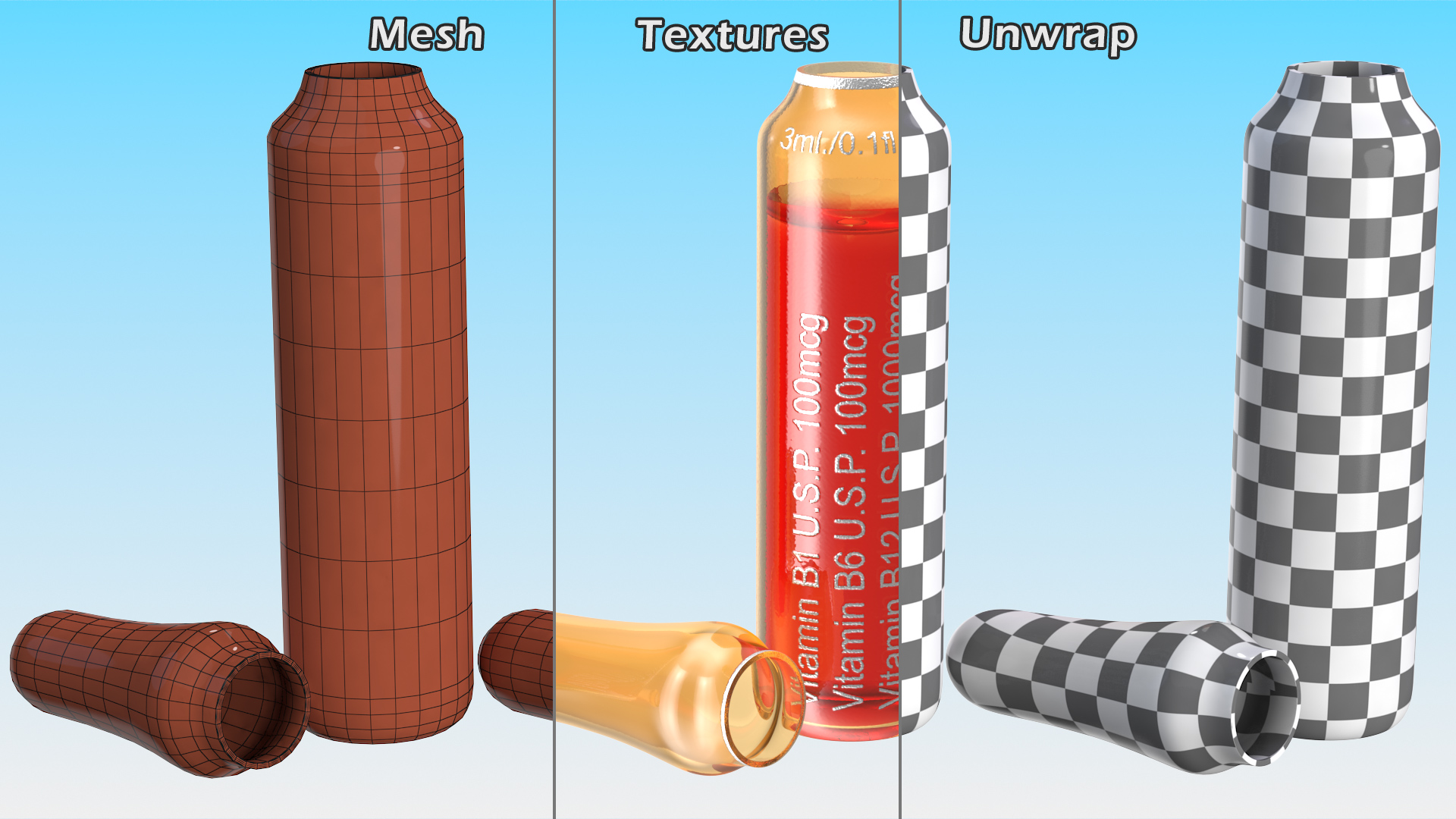 3D Vitamin B Complex Amber Ampoule Opened model