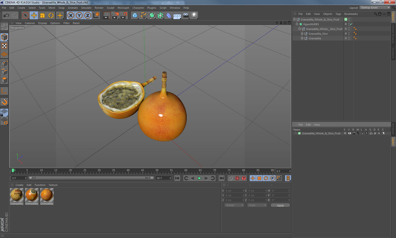 Granadilla Whole and Slice Fruit 3D