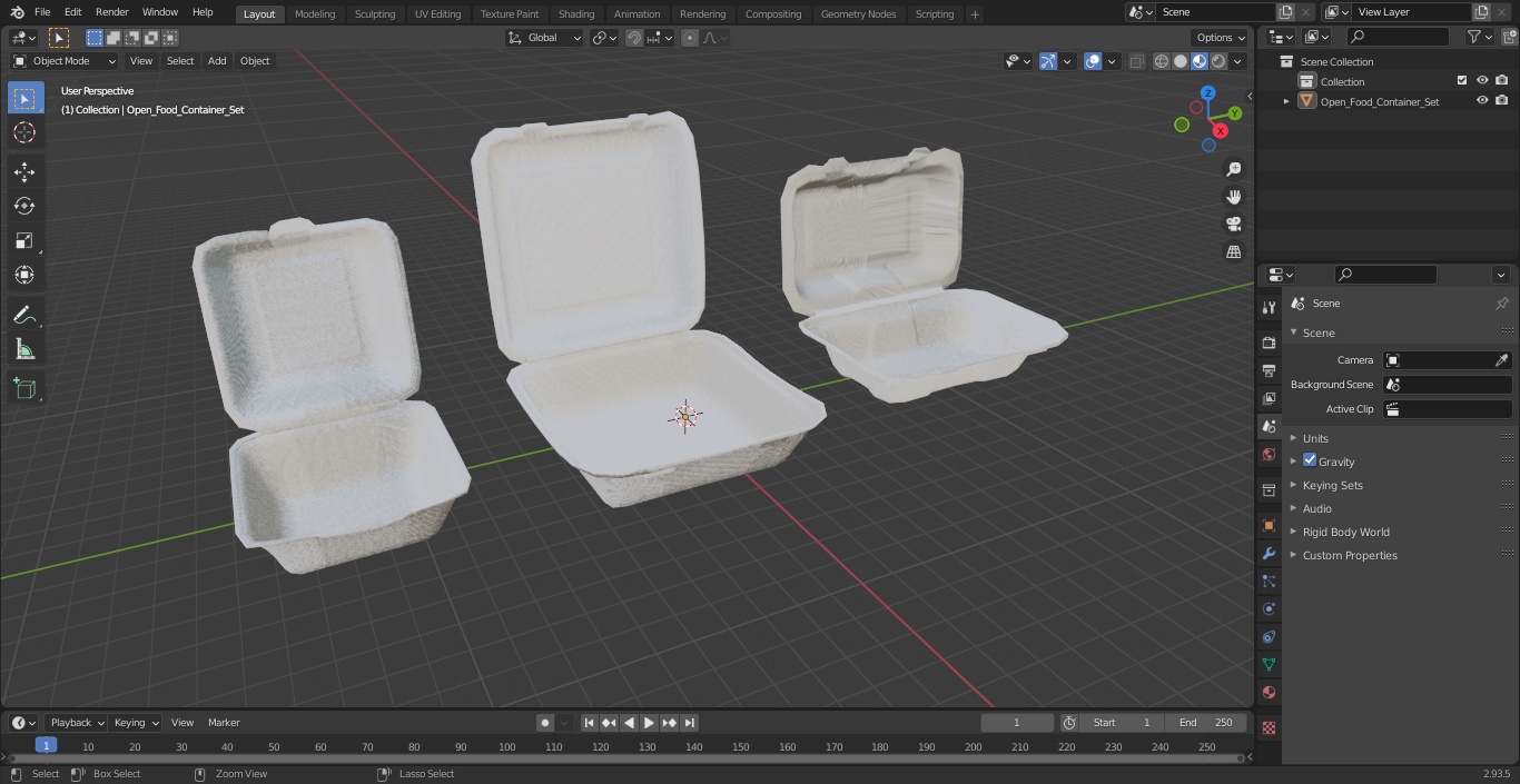 3D Open Food Container Set model