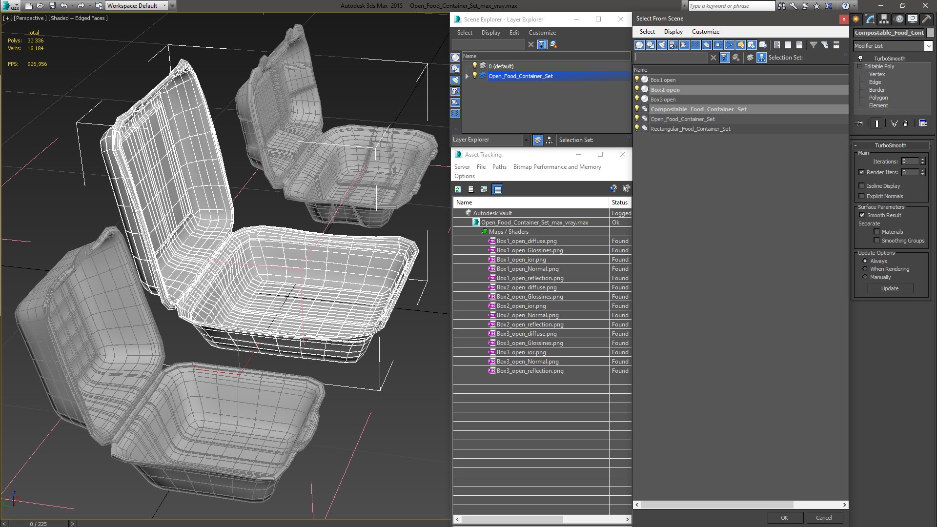 3D Open Food Container Set model